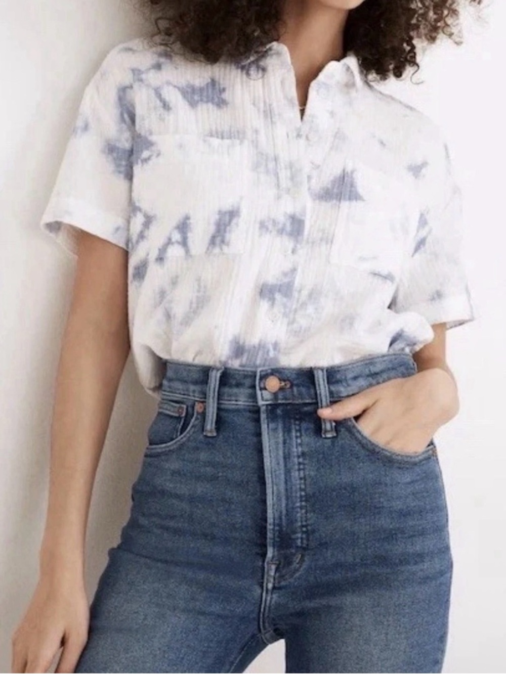Madewell Tie Dye Crinkle Cotton Collared Button-Up Shirt Women’s XXS Beach
